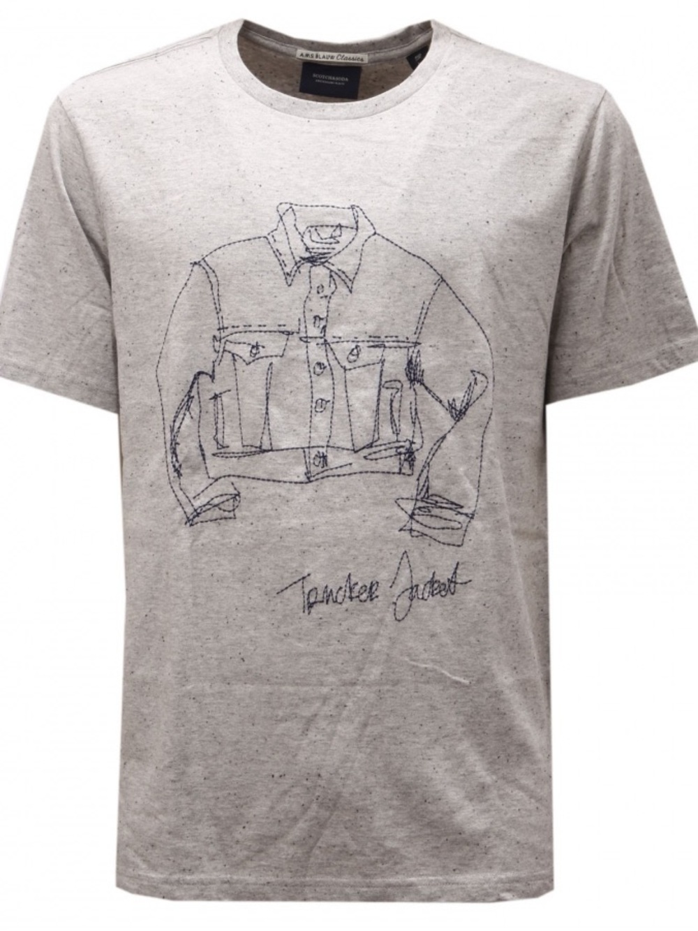 Scotch & Soda Heather Gray Tee with Embroidered Navy Sketch. Size large